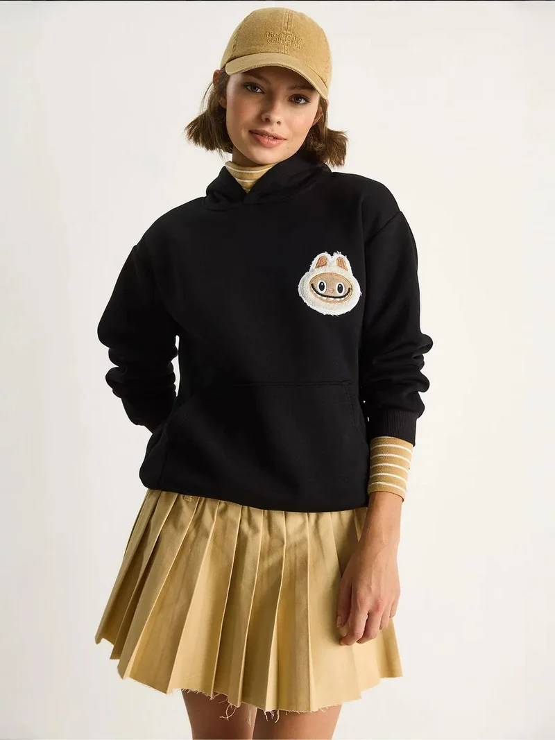 Bianco Lucci Black LUCCI Hooded Embroidered Sweatshirt for Women | Best Price UAE