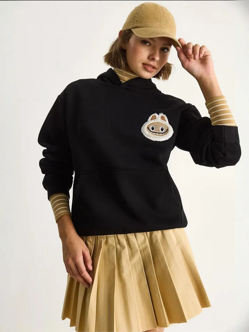 Bianco Lucci Black LUCCI Hooded Embroidered Sweatshirt for Women | Best Price UAE