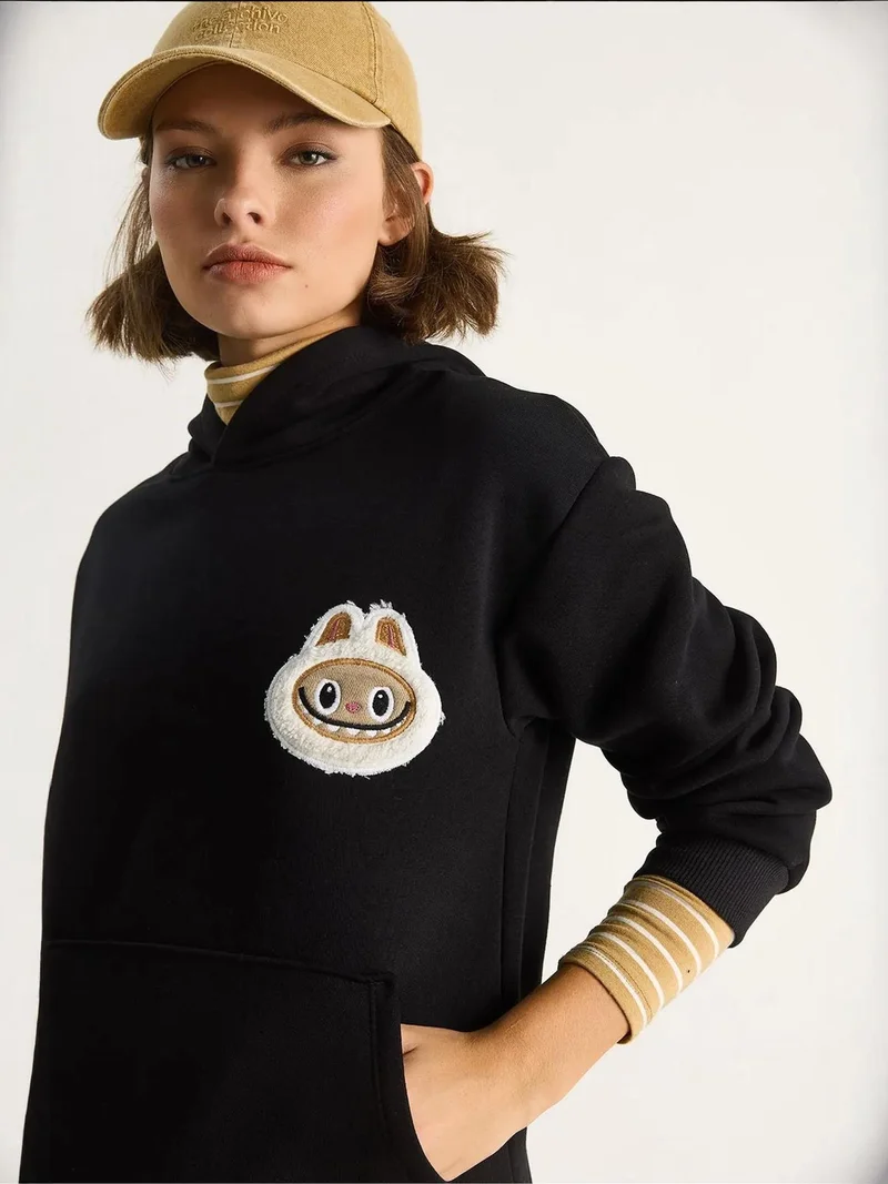 Bianco Lucci Black LUCCI Hooded Embroidered Sweatshirt for Women | Best Price UAE