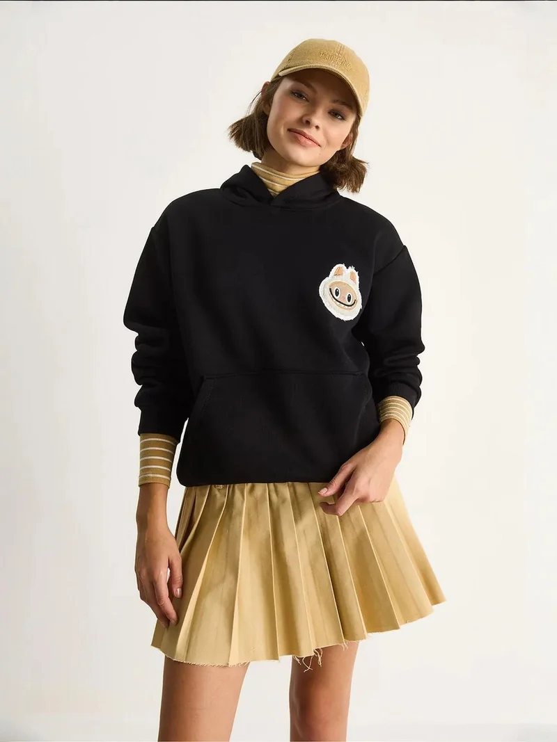 Bianco Lucci Black LUCCI Hooded Embroidered Sweatshirt for Women | Best Price UAE