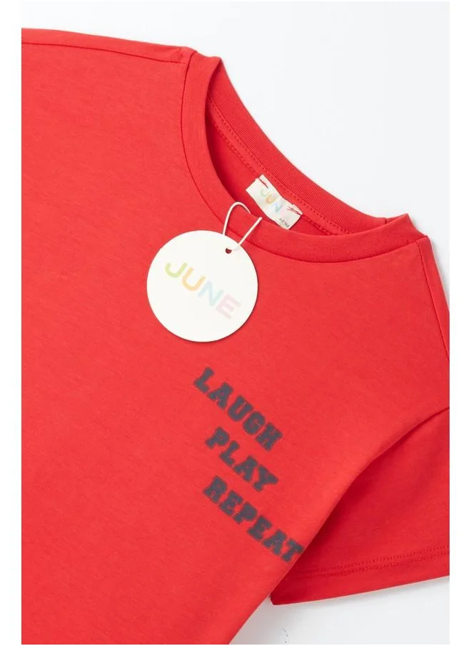 JUNE June Boy Laugh Play Repeat Printed Short Set Red
