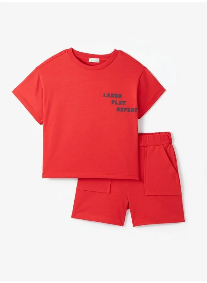 JUNE June Boy Laugh Play Repeat Printed Short Set Red