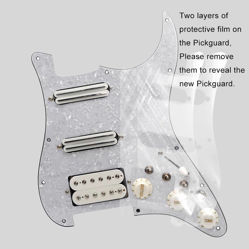 SAPHUE SSH-Coil Splitting Electric Guitar Pickguard Two Mini Humbucker + ONE Humbucker(9K/9K/15K)+Silence Switch Loaded Prewired Scratchplate (pearl White) - Image 3