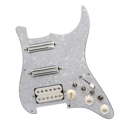 SAPHUE SSH-Coil Splitting Electric Guitar Pickguard Two Mini Humbucker + ONE Humbucker(9K/9K/15K)+Silence Switch Loaded Prewired Scratchplate (pearl White) - Image 1