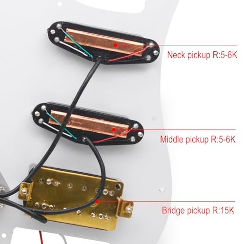 SAPHUE SSH-Coil Splitting Electric Guitar Pickguard Two Mini Humbucker + ONE Humbucker(9K/9K/15K)+Silence Switch Loaded Prewired Scratchplate (pearl White) - Image 4