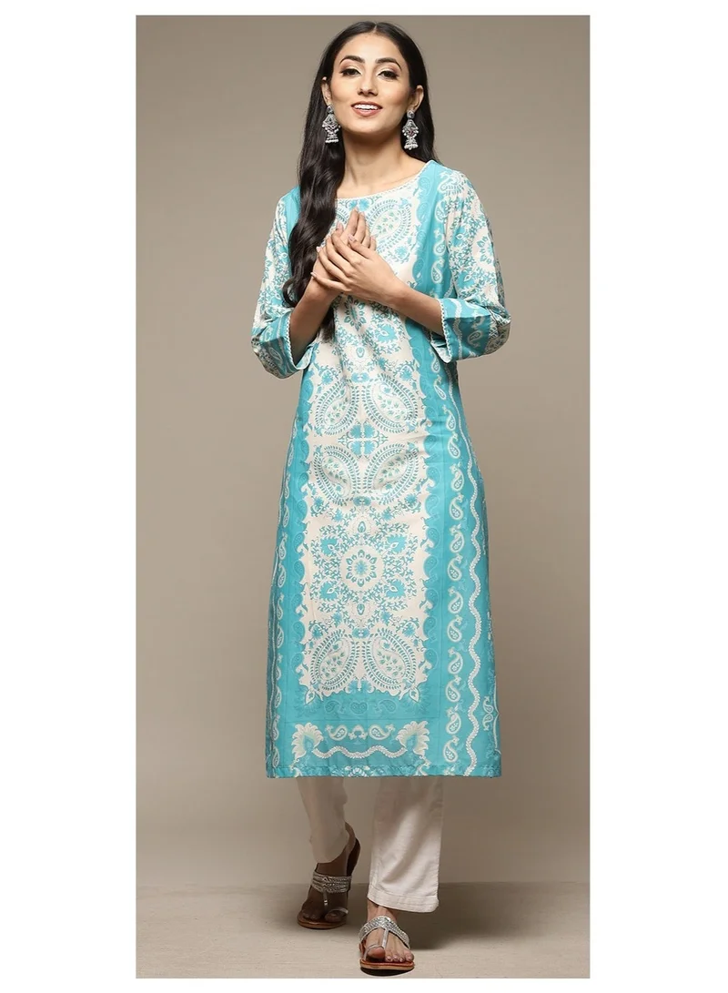 بيبا كورتا قطن أزرق مطبوع مستقيم