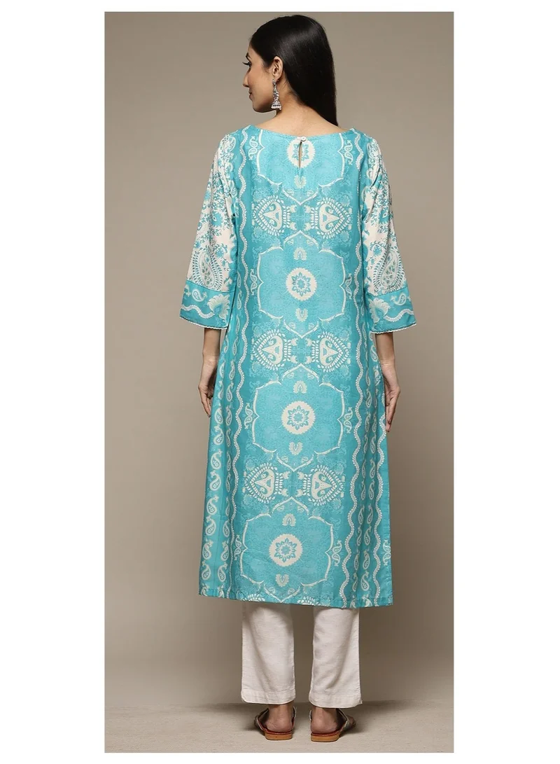 Biba  Blue Cotton Straight Printed Kurta for Women | Best Price UAE
