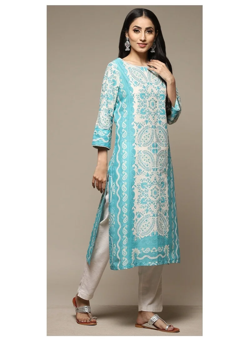Biba  Blue Cotton Straight Printed Kurta for Women | Best Price UAE