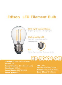 G45 LED Filament Vintage Golf Ball Bulbs, 4W, E27 Base, 480 Lumens, Amber 2700K Warm White, Pack of 10 - pzsku/Z42254412D688E1698A1AZ/45/_/1723548960/57afff49-d3b8-4de7-88ef-cd07e3e785dc