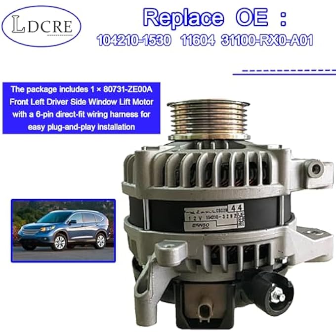 LDCRE Alternator Replacement for Honda Civic 2012-2015, CR-V 2012-2014, Acura ILX 2013-2015, High Output Pure Copper Coil, OE Fit, Replaces 11604, 104210-1530, 31100-RX0-A01, 400-52444R - Image 3