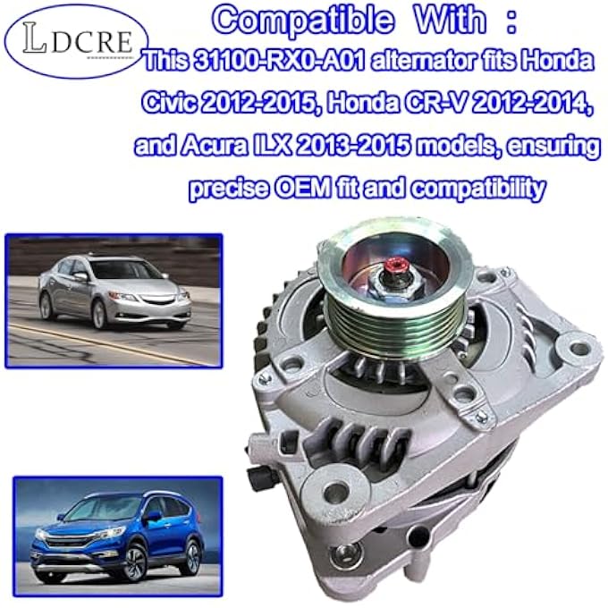 LDCRE Alternator Replacement for Honda Civic 2012-2015, CR-V 2012-2014, Acura ILX 2013-2015, High Output Pure Copper Coil, OE Fit, Replaces 11604, 104210-1530, 31100-RX0-A01, 400-52444R - Image 4