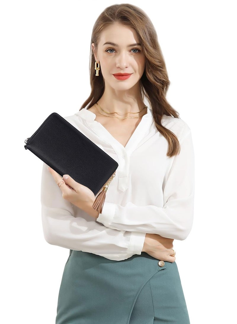 SYOSI PU Leather Women's Wallets RFID Blocking Bifold Zipper Pocket Card Holder with 17 Card Slots Multi-Function Bifold Zipper Clutch Purse Large Capacity Card Holder with RFID for Girls Classic Black - Image 4