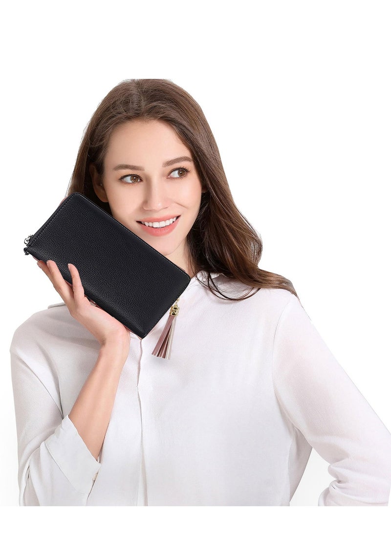 SYOSI PU Leather Women's Wallets RFID Blocking Bifold Zipper Pocket Card Holder with 17 Card Slots Multi-Function Bifold Zipper Clutch Purse Large Capacity Card Holder with RFID for Girls Classic Black - Image 3