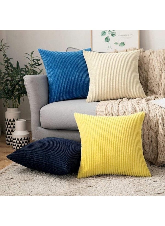 Guffaw Corduroy Cushion Covers 24x24 inches for Sofa, Bed, Couch Chair, Large Size, Square Pillow Shams (Blue, 2) - Image 4