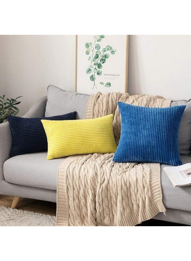 Guffaw Corduroy Cushion Covers 24x24 inches for Sofa, Bed, Couch Chair, Large Size, Square Pillow Shams (Blue, 2) - Image 3