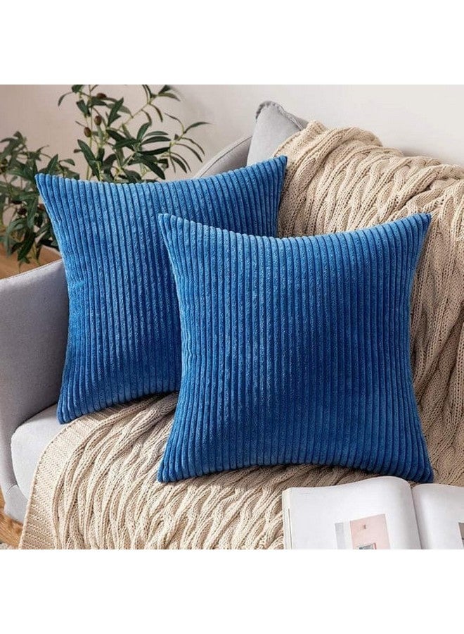 Guffaw Corduroy Cushion Covers 24x24 inches for Sofa, Bed, Couch Chair, Large Size, Square Pillow Shams (Blue, 2) - Image 1