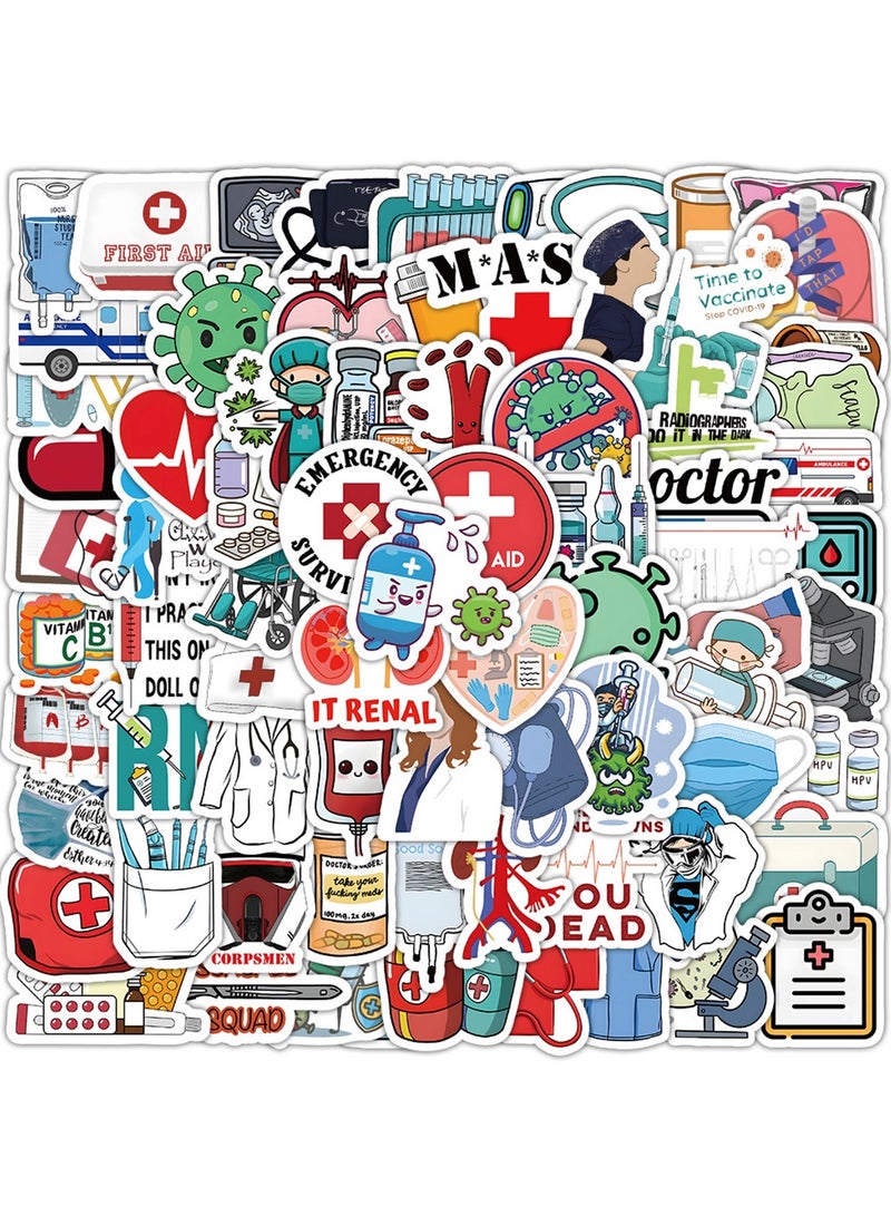 100PCS Doctor Stickers, Medical Equipment Stickers Aesthetic Decals Vinyl Waterproof Doctor Appreciation Gifts Stickers for Water Bottle Laptop Luggage Skateboard Snowboard Scrapbook Phone Gifts - Image 1
