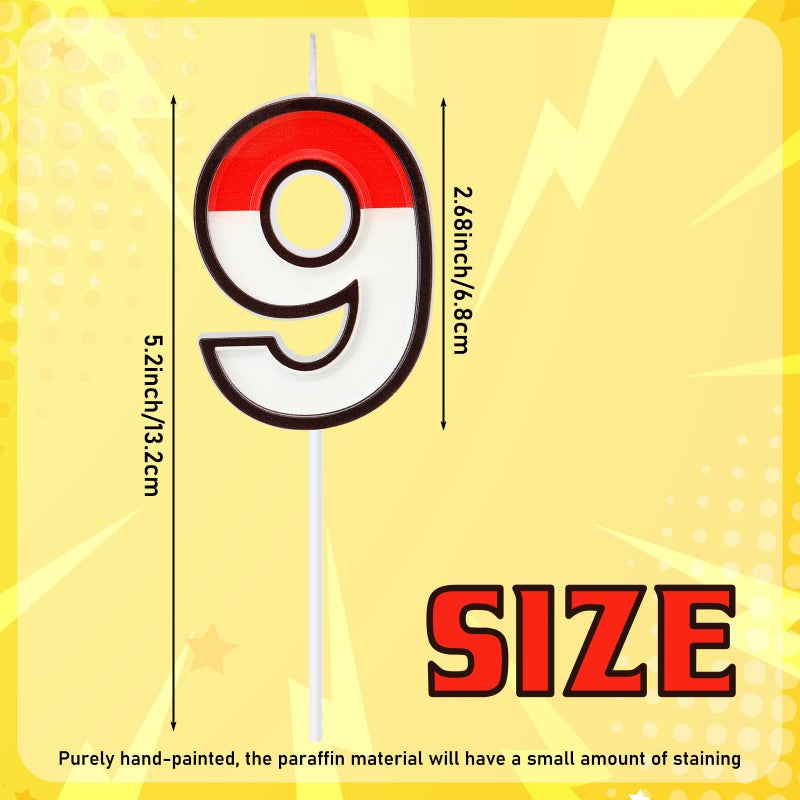 Conelist Cartoon Red and White Birthday Cake Candle Numeral Birthday Cake Topper for Animated Decoration Cartoon Party Supplies(Number 9) - Image 3