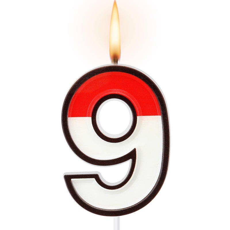 Conelist Cartoon Red and White Birthday Cake Candle Numeral Birthday Cake Topper for Animated Decoration Cartoon Party Supplies(Number 9) - Image 1