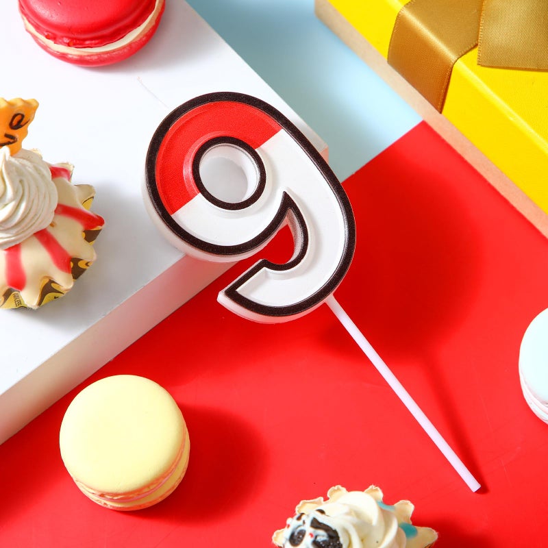 Conelist Cartoon Red and White Birthday Cake Candle Numeral Birthday Cake Topper for Animated Decoration Cartoon Party Supplies(Number 9) - Image 2