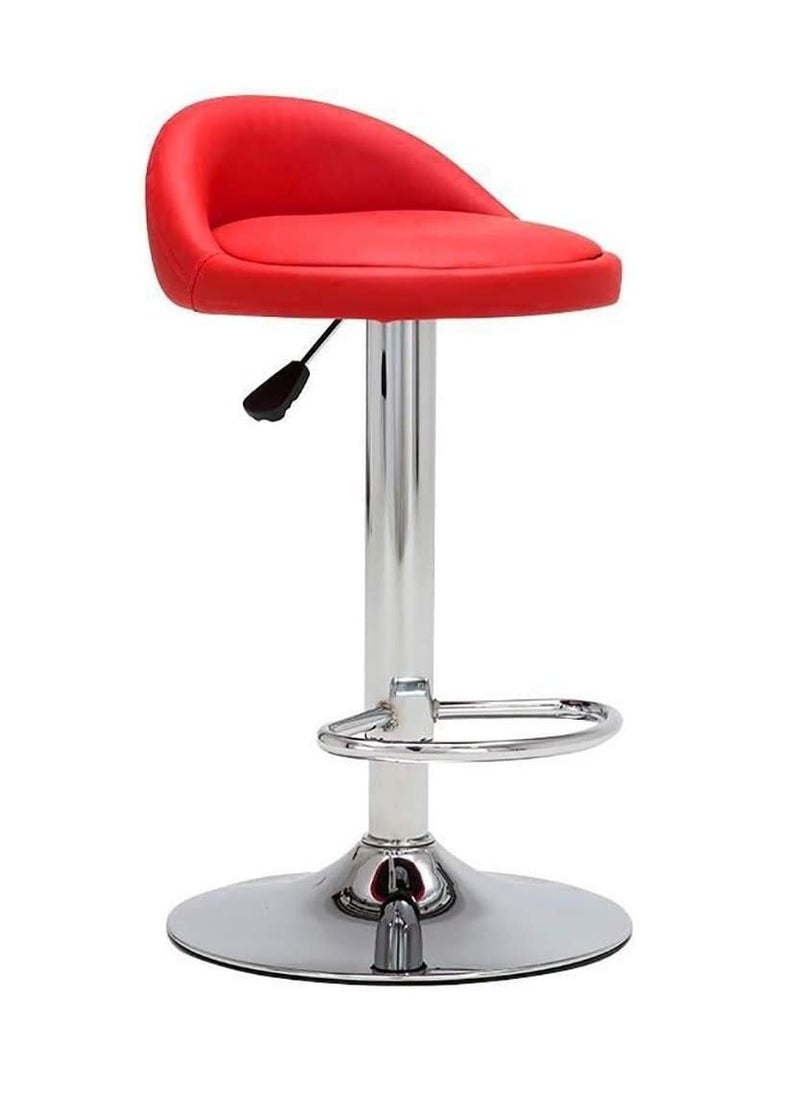 Generic - PU Leather Round Bar Stool with Back Rest Height Adjustable Swivel Pub Chair Home Kitchen Bar stools Backless Stool with Footrest (C-Red) - Image 1
