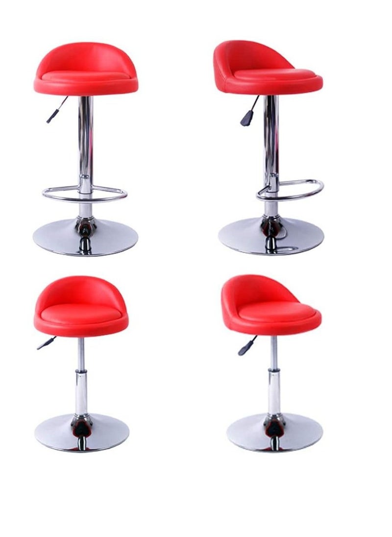Generic - PU Leather Round Bar Stool with Back Rest Height Adjustable Swivel Pub Chair Home Kitchen Bar stools Backless Stool with Footrest (C-Red) - Image 1