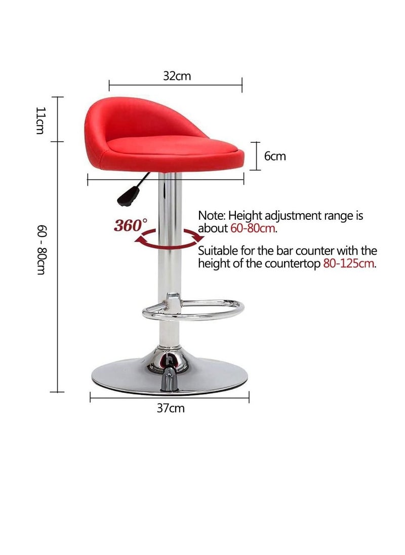 Generic - PU Leather Round Bar Stool with Back Rest Height Adjustable Swivel Pub Chair Home Kitchen Bar stools Backless Stool with Footrest (C-Red) - Image 1