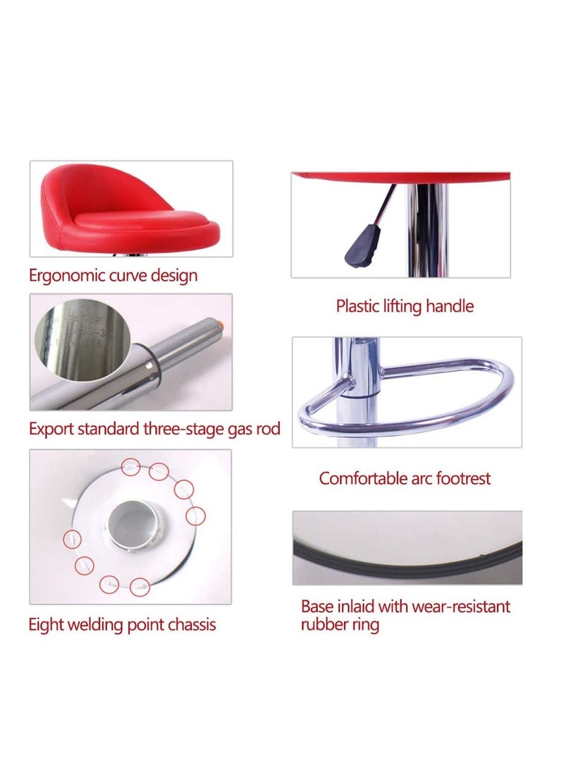 Generic - PU Leather Round Bar Stool with Back Rest Height Adjustable Swivel Pub Chair Home Kitchen Bar stools Backless Stool with Footrest (C-Red) - Image 1