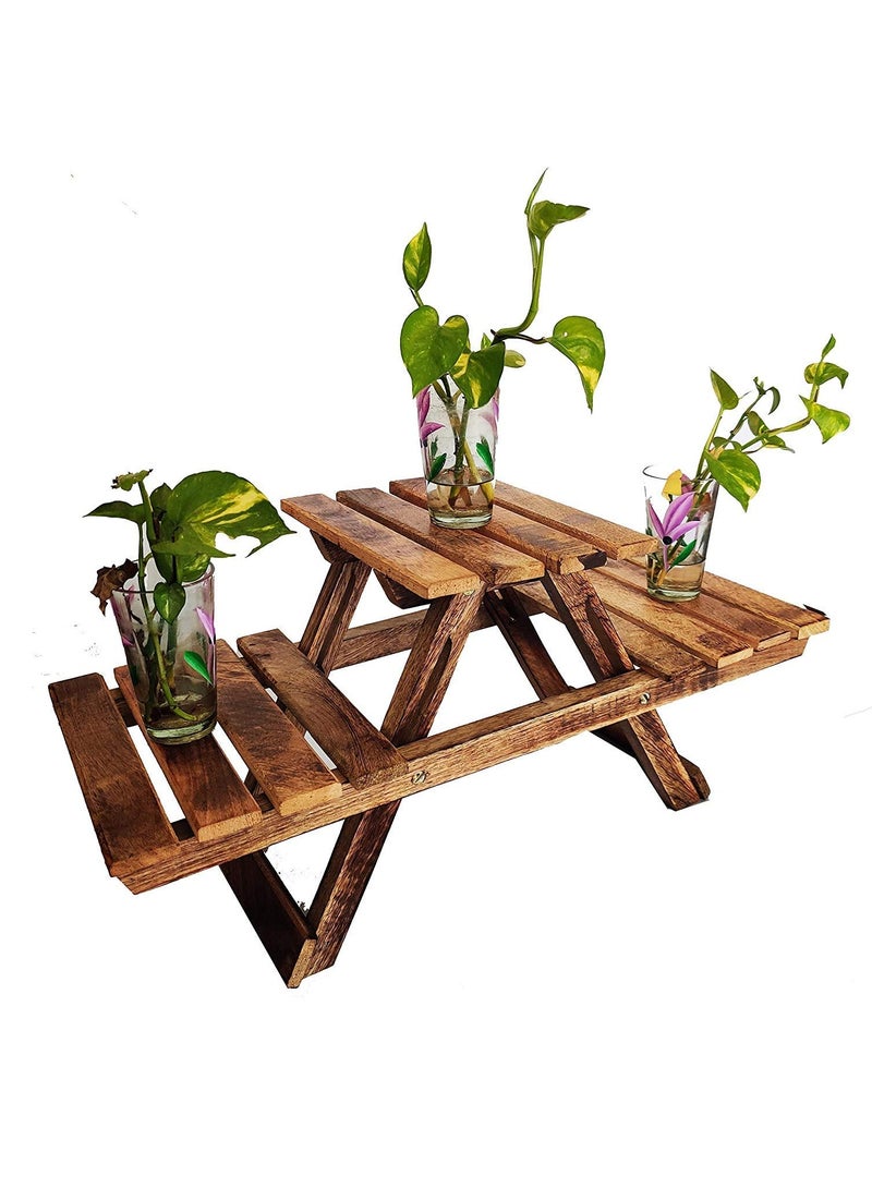 DubaiGallery Planter Stand Table/Wooden Stool/Flower Pot Stand, Standard Size, Easy to Maintain, Brown - Image 3