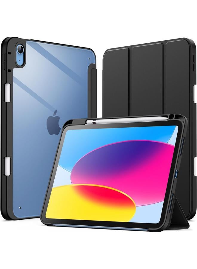 جي تيك حافظة لجهاز ايباد 10 10.9 انش موديل 2022 الجيل العاشر مع حامل قلم شفاف خلفي شفاف وحامل رفيع وغطاء لوحي مقاوم للصدمات مع خاصية الاستيقاظ التلقائي باللون الأسود - Image 1
