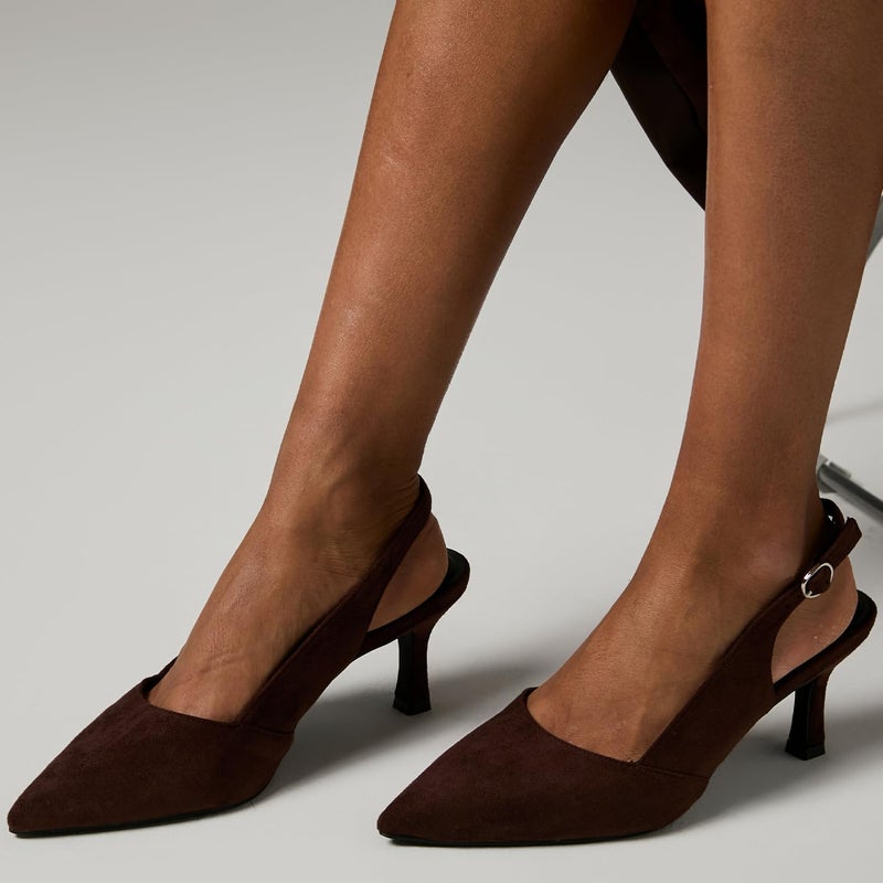 Mostrin Dark Brown Kitten Heels for Women Suede Slingback Pointed Closed Toe Heels Womens Pumps Shoes for Wedding, Party, Commuting Size 8 - Image 2