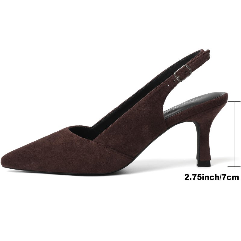 Mostrin Dark Brown Kitten Heels for Women Suede Slingback Pointed Closed Toe Heels Womens Pumps Shoes for Wedding, Party, Commuting Size 8 - Image 4