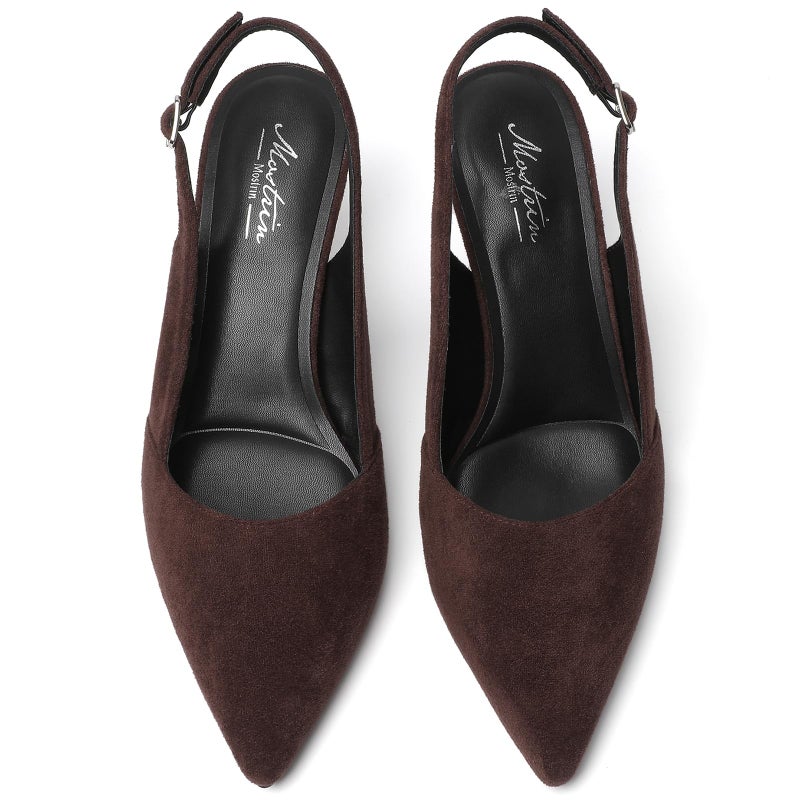 Mostrin Dark Brown Kitten Heels for Women Suede Slingback Pointed Closed Toe Heels Womens Pumps Shoes for Wedding, Party, Commuting Size 8 - Image 5