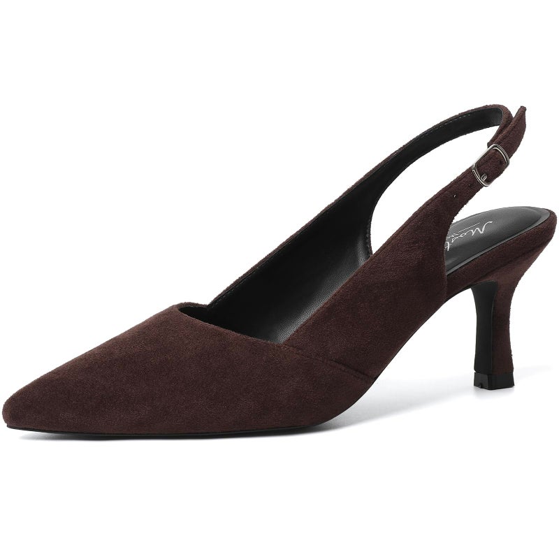 Mostrin Dark Brown Kitten Heels for Women Suede Slingback Pointed Closed Toe Heels Womens Pumps Shoes for Wedding, Party, Commuting Size 8 - Image 1
