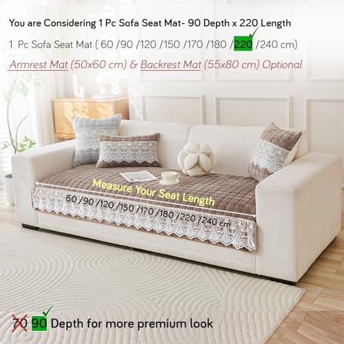 HOKIPO 'BelleLace Series' Imperial Milk Velvet Sofa Cover Mat with Lace Design| Make Your Own Sofa Cover Set, Mat Length 90(D) x 220(L) cm, Cloud Grey (AR-5968-LGRY) - Image 5