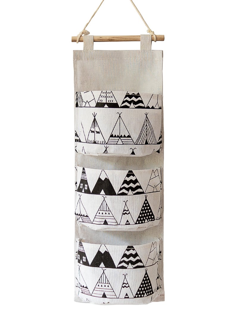 3 Big Pockets Linen Cotton Fabric Hanging Storage Bag Home Door Organizer 56*19.5cm Muliticolor  - Image 1