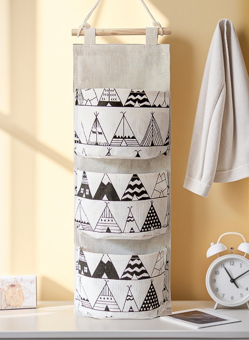 3 Big Pockets Linen Cotton Fabric Hanging Storage Bag Home Door Organizer 56*19.5cm Muliticolor  - Image 2