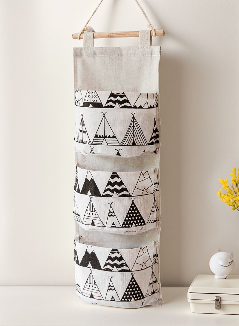 3 Big Pockets Linen Cotton Fabric Hanging Storage Bag Home Door Organizer 56*19.5cm Muliticolor  - Image 3