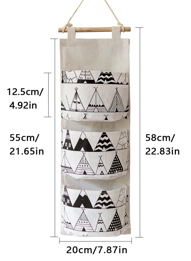 3 Big Pockets Linen Cotton Fabric Hanging Storage Bag Home Door Organizer 56*19.5cm Muliticolor  - Image 4