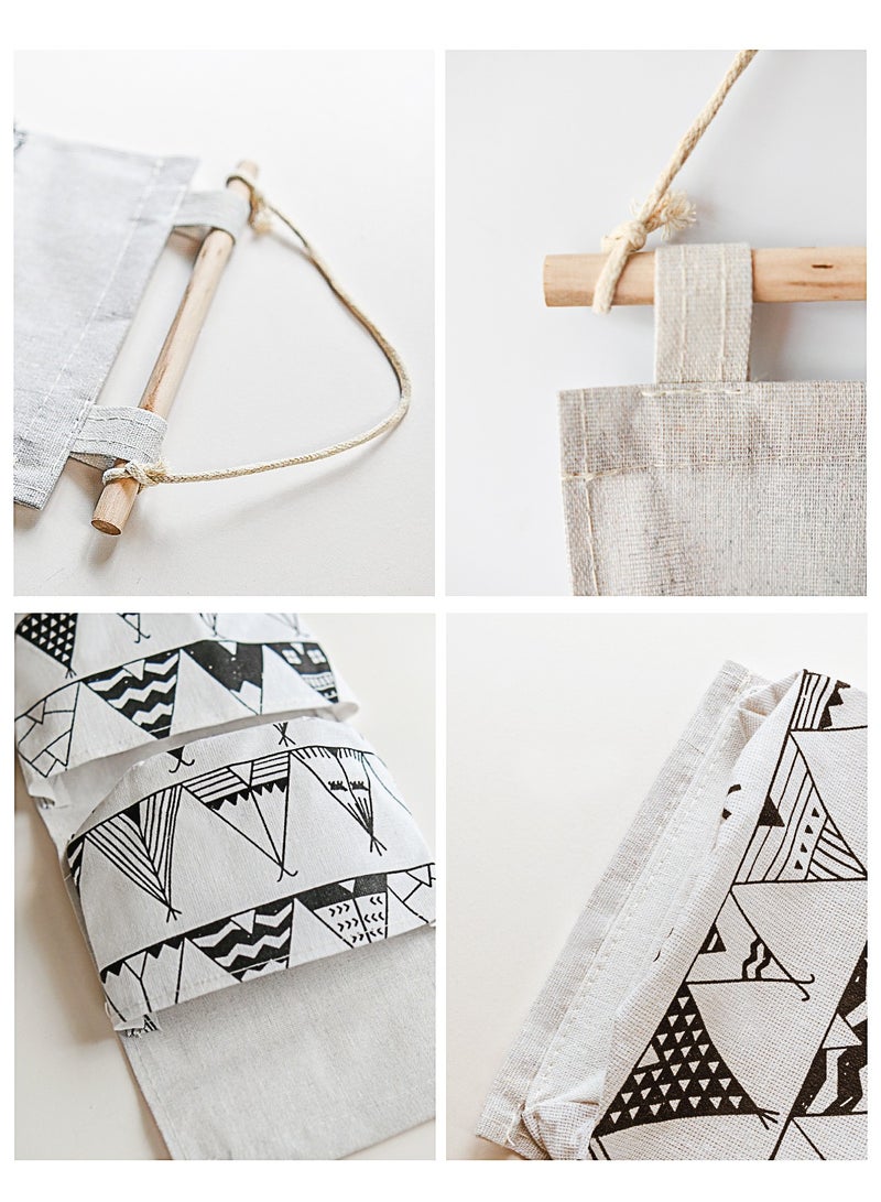3 Big Pockets Linen Cotton Fabric Hanging Storage Bag Home Door Organizer 56*19.5cm Muliticolor  - Image 5