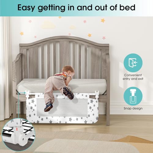 NUTIKAS Crib Rail Guard for Toddlers - 35.3" Toddler Bed Rails Convertible Safety Side Protector Swing Down Mesh Breathable Bed Barriers White Anchor Safety with Reinforced - Image 2
