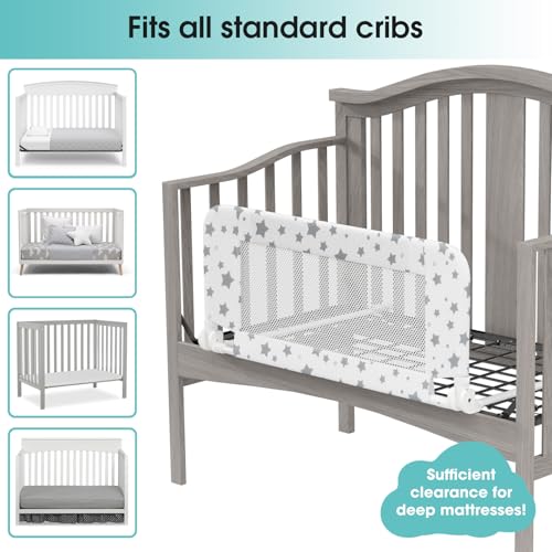 NUTIKAS Crib Rail Guard for Toddlers - 35.3" Toddler Bed Rails Convertible Safety Side Protector Swing Down Mesh Breathable Bed Barriers White Anchor Safety with Reinforced - Image 5