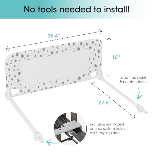 NUTIKAS Crib Rail Guard for Toddlers - 35.3" Toddler Bed Rails Convertible Safety Side Protector Swing Down Mesh Breathable Bed Barriers White Anchor Safety with Reinforced - Image 3