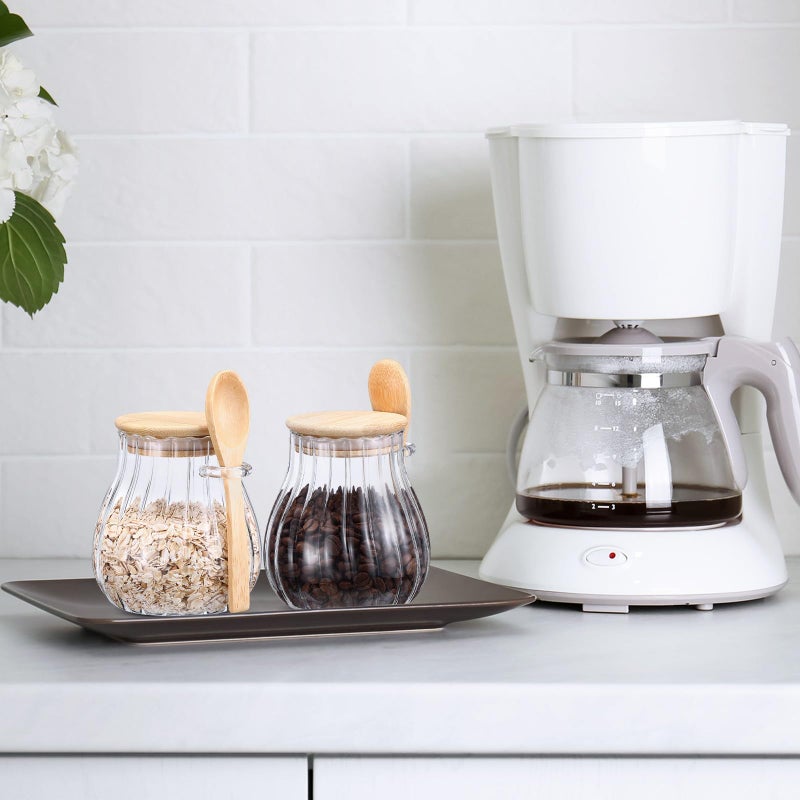 Willinglong Clear 4 Pack Coffee and Sugar Container Set with Bamboo Lid Spoon 15 oz Glass Canister Jar with Airtight Lid for Brown Sugar Tea Keeper Storage Container for Kitchen Office Coffee Bar - Image 5