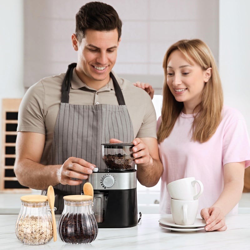 Willinglong Clear 4 Pack Coffee and Sugar Container Set with Bamboo Lid Spoon 15 oz Glass Canister Jar with Airtight Lid for Brown Sugar Tea Keeper Storage Container for Kitchen Office Coffee Bar - Image 2