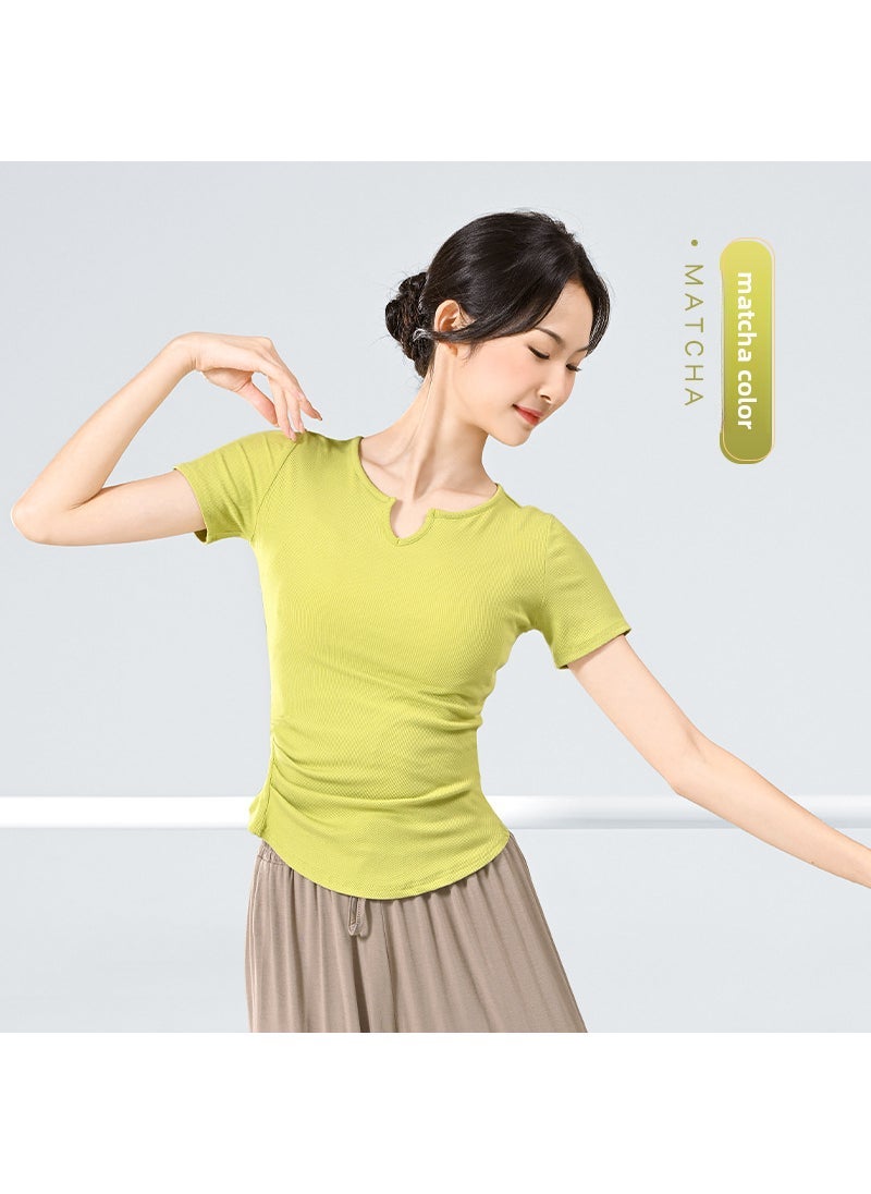 Generic Womens Dance Practice Top Short Sleeve Ballet Matcha color