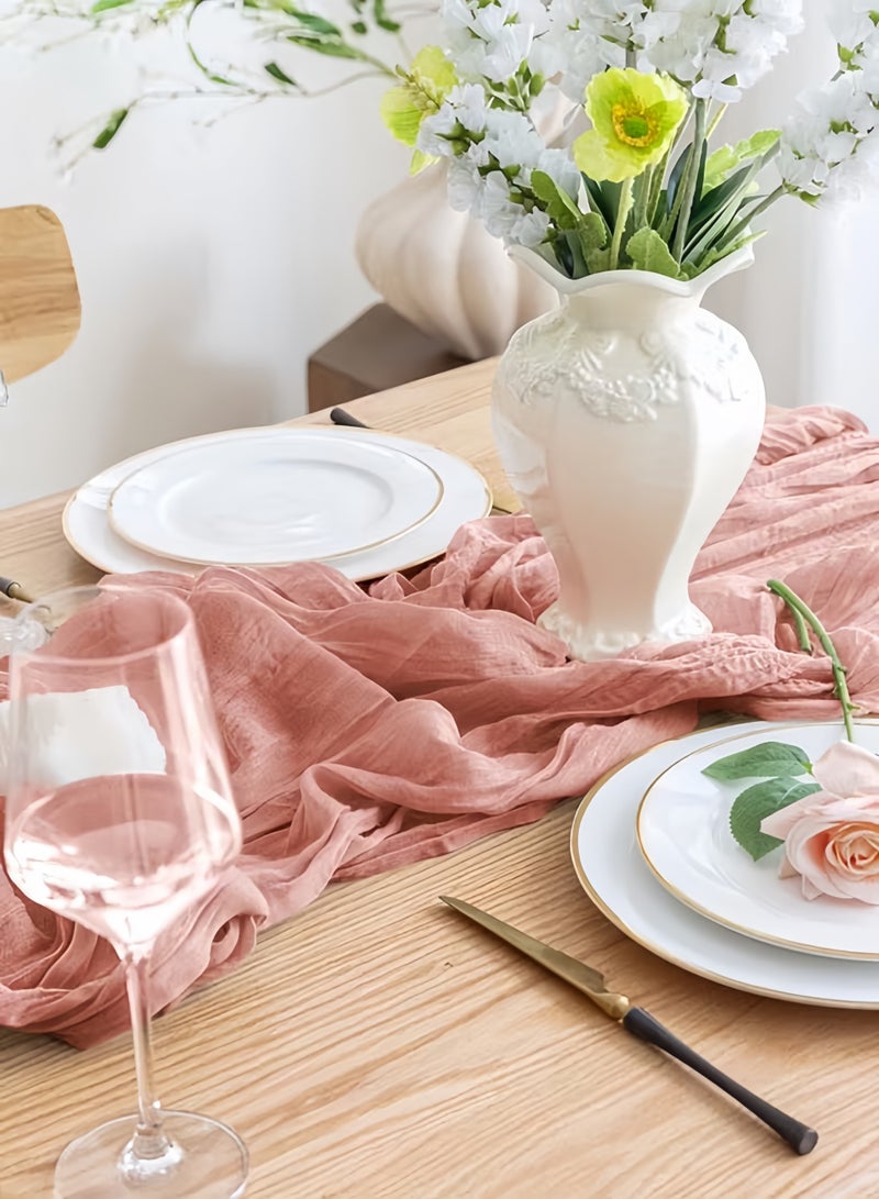 ELASAR 4M Cheesecloth Table Runner, Coral red Wedding Table Runner, Boho Gauze Table Runner, Rustic Sheer Table Decor 90 x 400 CM Coral red - Image 4