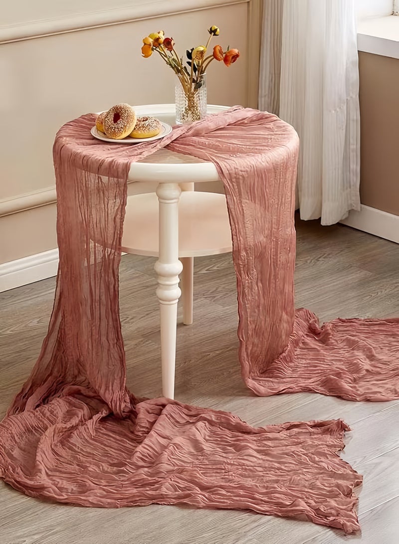 ELASAR 4M Cheesecloth Table Runner, Coral red Wedding Table Runner, Boho Gauze Table Runner, Rustic Sheer Table Decor 90 x 400 CM Coral red - Image 5