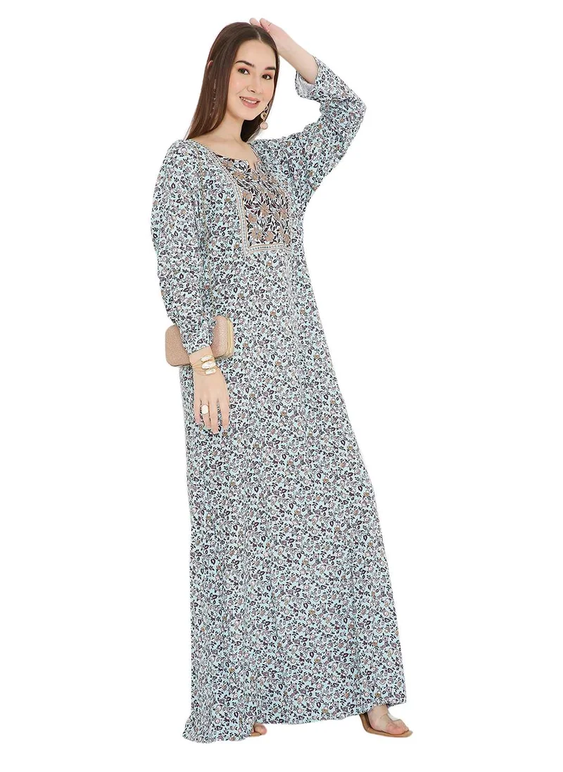 هانا آند سارا LONG VISCOSE UNIQUE THREAD EMBROIDERY WITH STYLISH PRINTED ARABIC KAFTAN JALABIYA DRESS