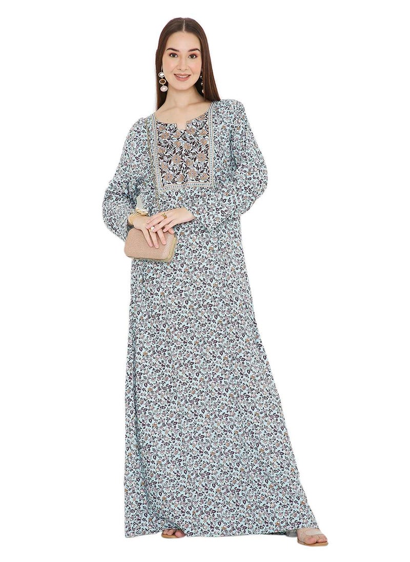 HANA & SARA LONG VISCOSE UNIQUE THREAD EMBROIDERY WITH STYLISH PRINTED ARABIC KAFTAN JALABIYA DRESS  - Image 4